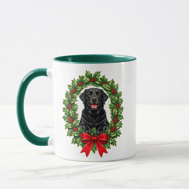 Svart Labradoodle Julkrans av järnek Mugg (Vänster)