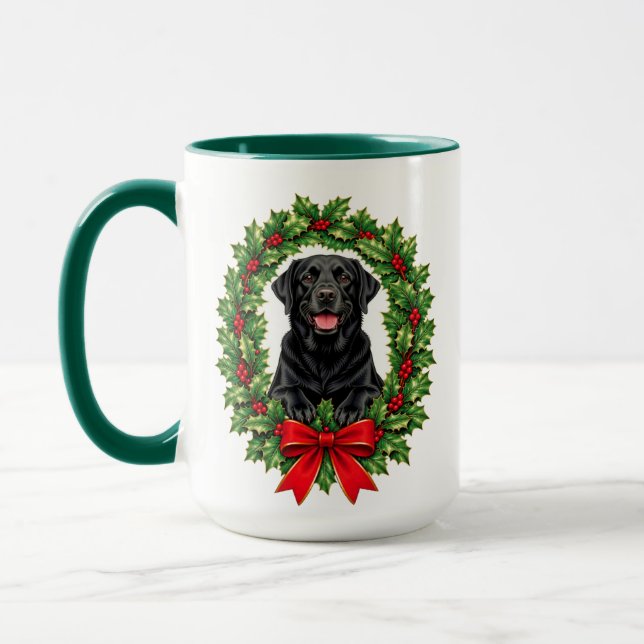 Svart Labradoodle julkrans med järnek Mugg (Vänster)