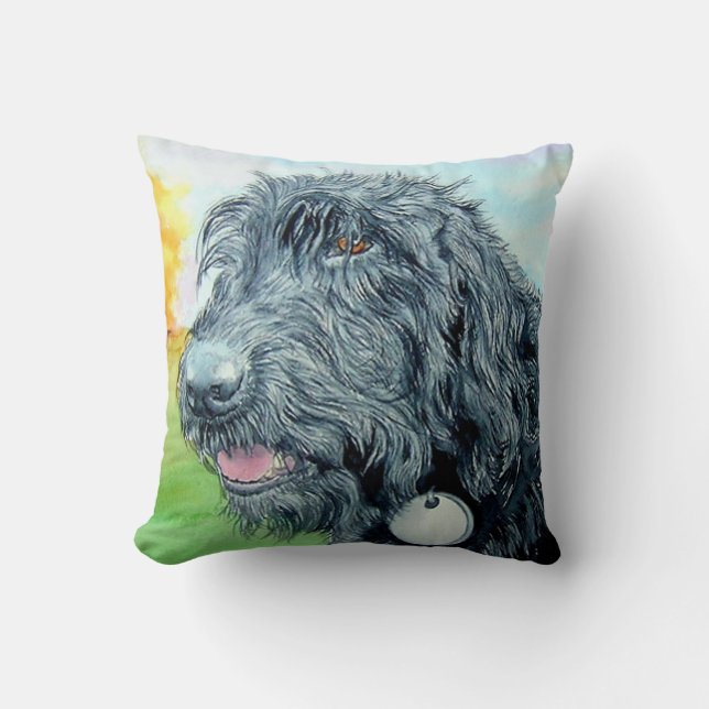 Svart Labradoodle Kudde (Framsida)