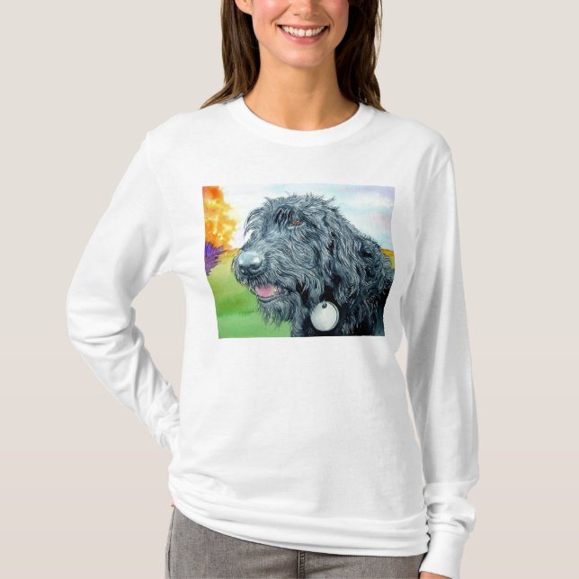 Svart Labradoodle Ralph T-tröja T-shirt (Framsida)
