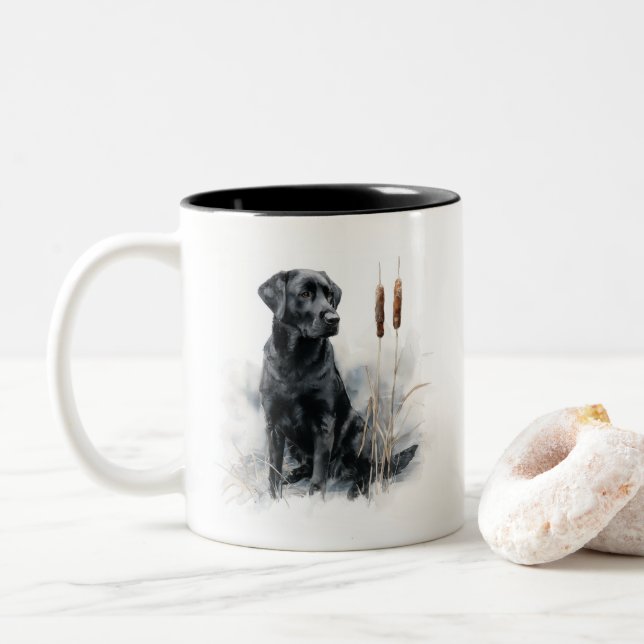 Svart Labradoodle Vattenfärgskonst Två-Tonad Mugg (Med munk)