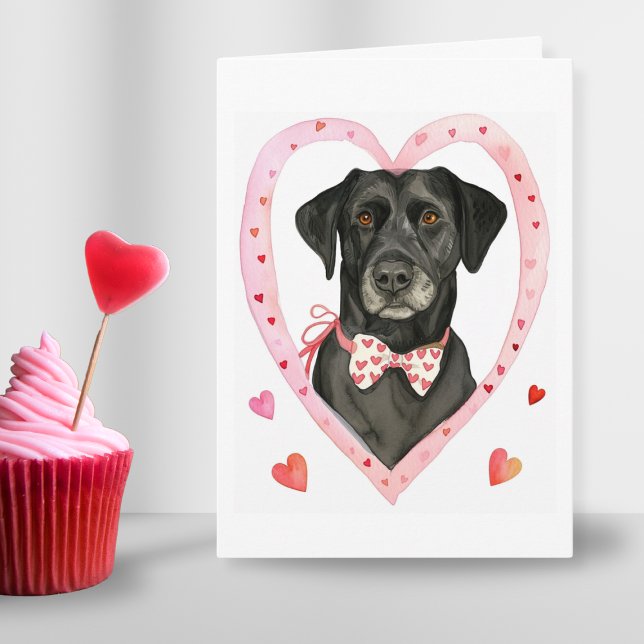 Svart Labrador Alla Hjärtans Dag Hund Mamma Kärlek Helgkort (Black Labrador Valentine Day Dog Mom Love Gift Red pink heart border frame with watercolor hearts)