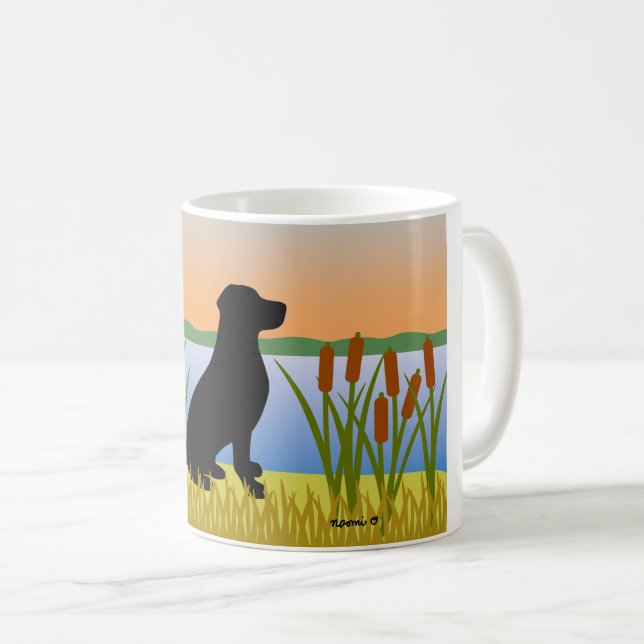 Svart labrador Bird Hund Sunset Kaffemugg (Framsida höger)