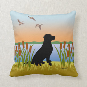 Svart labrador Bird Hund Sunset Kudde