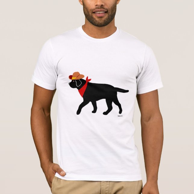 Svart Labrador Cowboytecknad Tee (Framsida)