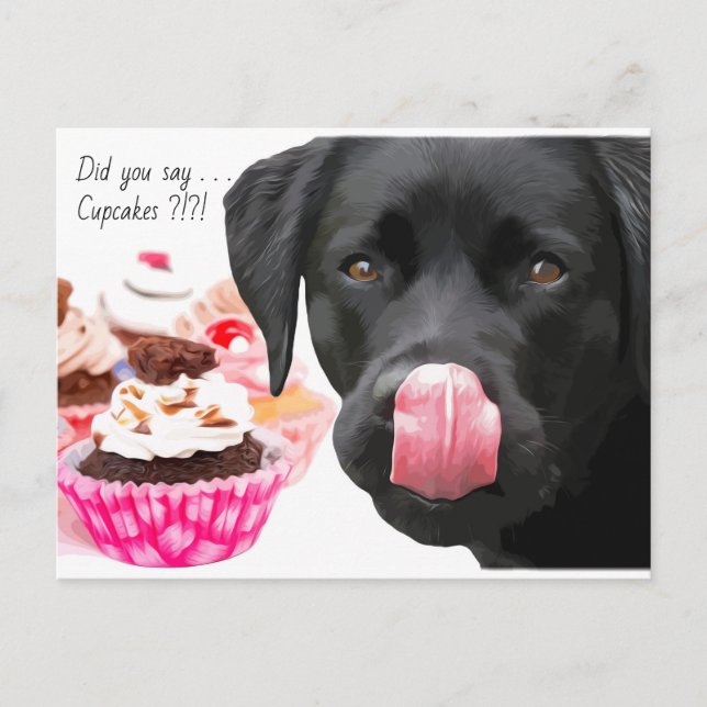 Svart Labrador Cupcake - Hund Födelsedag - Svart L Vykort (Framsida)