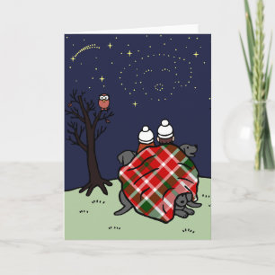 Svart Labrador familj och Starry himmel Kort