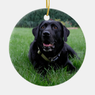 Svart Labrador för anpassade Retriever Julgransprydnad Keramik