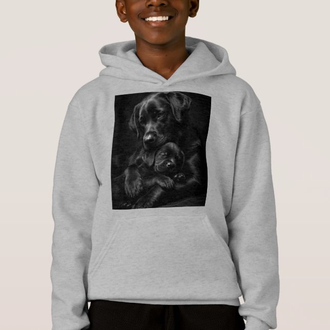 Svart Labrador, förälder och barn, Kärlekskram T Shirt (Framsida)