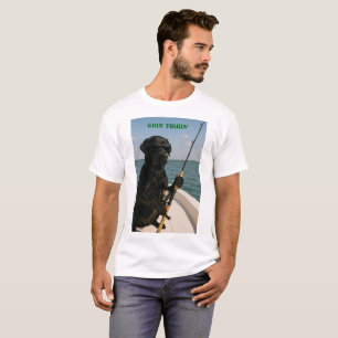 Svart Labrador "Går på fisketur " kul T Shirt