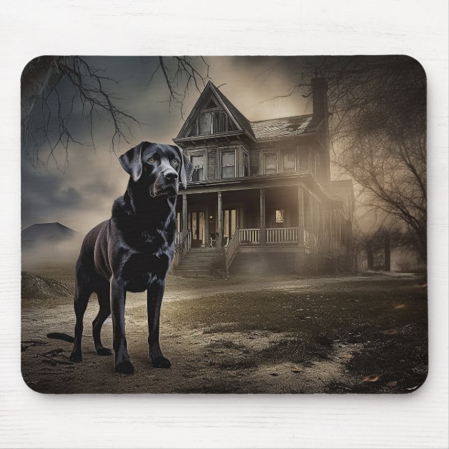 Svart Labrador Halloween Skräckinjagande Musmatta (Framsidan)