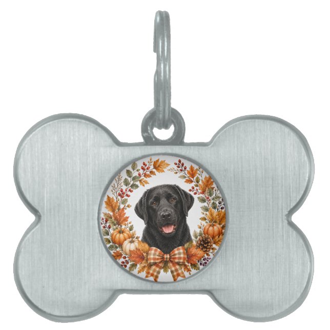 Svart Labrador Höstkrans ID-bricka Husdjur (Framsidan)