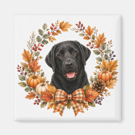 Svart Labrador Höstkrans Magnet