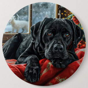 Svart Labrador Hund Jul Festlig Knapp