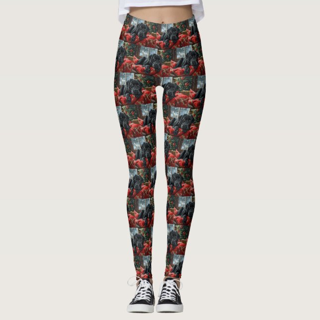 Svart Labrador Hund Jul Festlig Leggings (Framsida)