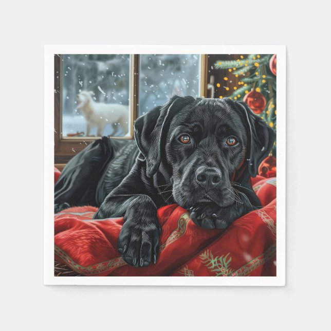 Svart Labrador Hund Jul Festlig Pappersservett (Framsidan)