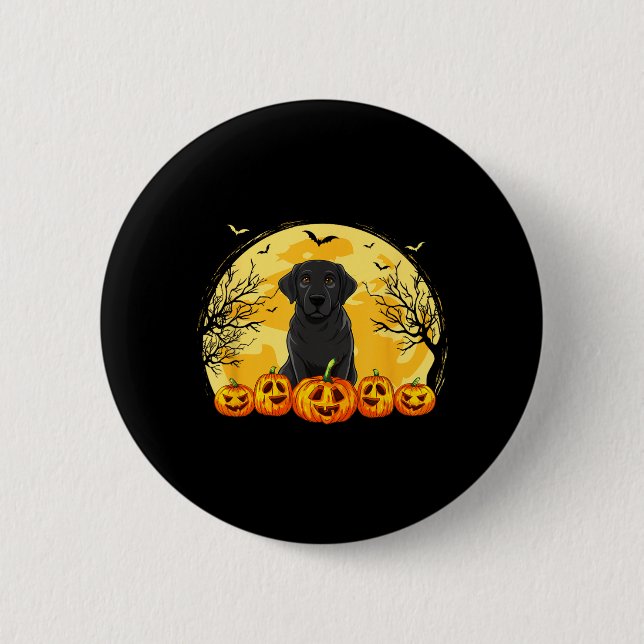 Svart Labrador Hund Pumpa Halloween Kostym Män Knapp (Framsida)