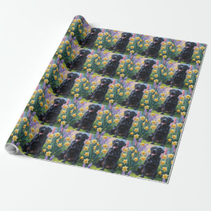 Svart Labrador Hund Vårblommor Målning Presentpapper