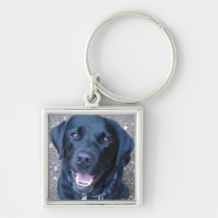 Svart Labrador hundnyckelring Fyrkantig Silverfärgad Nyckelring