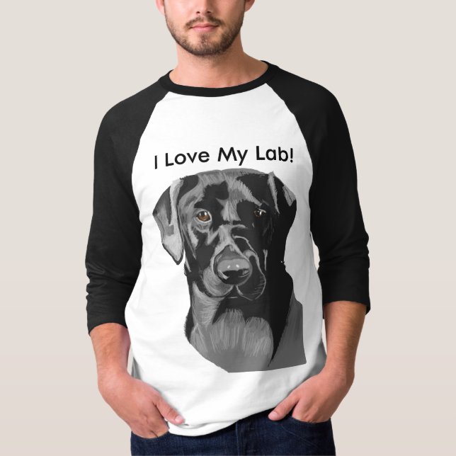 Svart Labrador "Jag älskar min Lab" T Shirt (Framsida)
