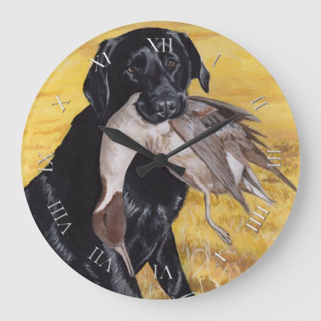 Svart Labrador jakthund Stor Klocka (Framsida)