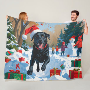 Svart Labrador Jul Festiv Snö Scen  Fleecefilt
