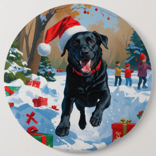 Svart Labrador Jul Festiv Snö Scen  Knapp