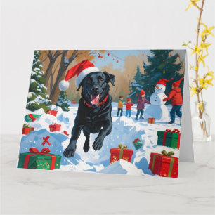 Svart Labrador Jul Festiv Snö Scen  Kort