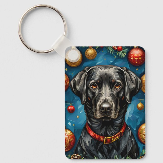 Svart Labrador Jul Hund Julpresent Present Nyckelring (Framsida)