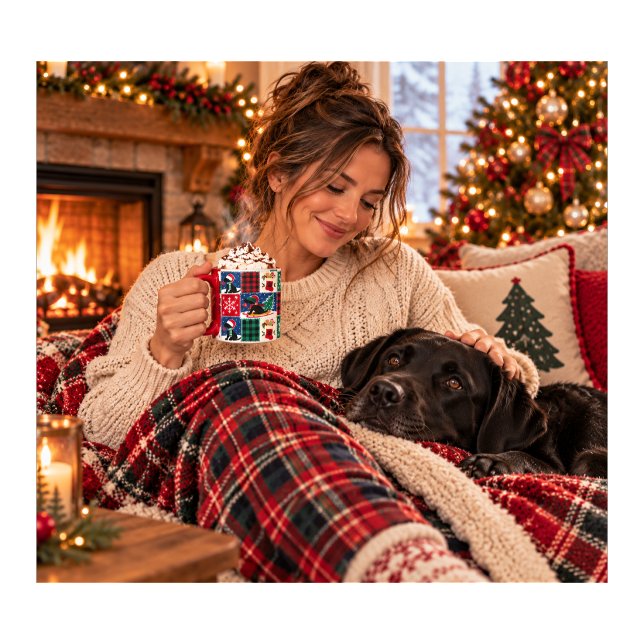 Svart Labrador Jul Patchwork Quilt Mugg (Skapare uppladdad)