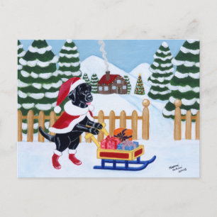 Svart Labrador jul Santa Helg Vykort