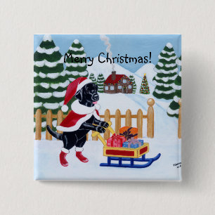 Svart Labrador jul Santa Knapp