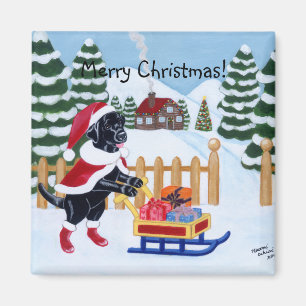Svart Labrador jul Santa Magnet
