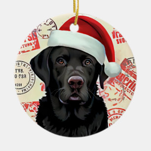 Svart labrador julgransprydnad keramik