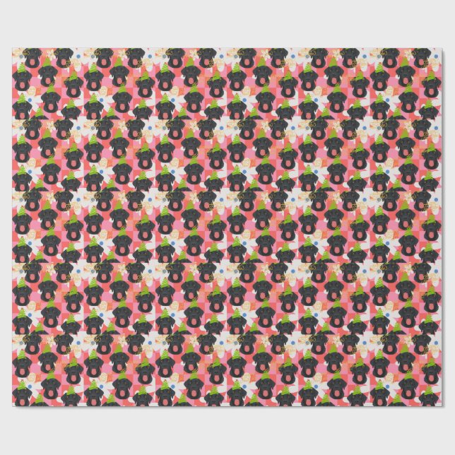 Svart labrador julklappspapper presentpapper (Platt)