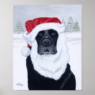 Svart Labrador julSanta konstverk Poster