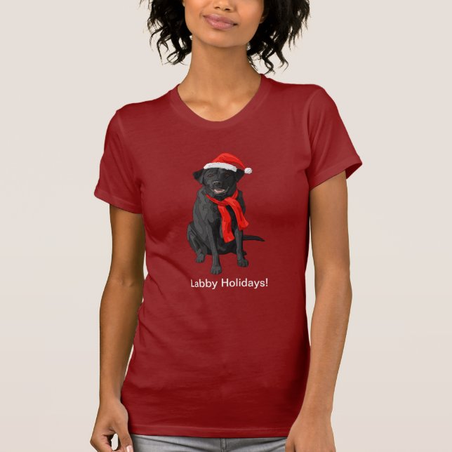 Svart Labrador-kvarterare jul-Hund T Shirt (Framsida)