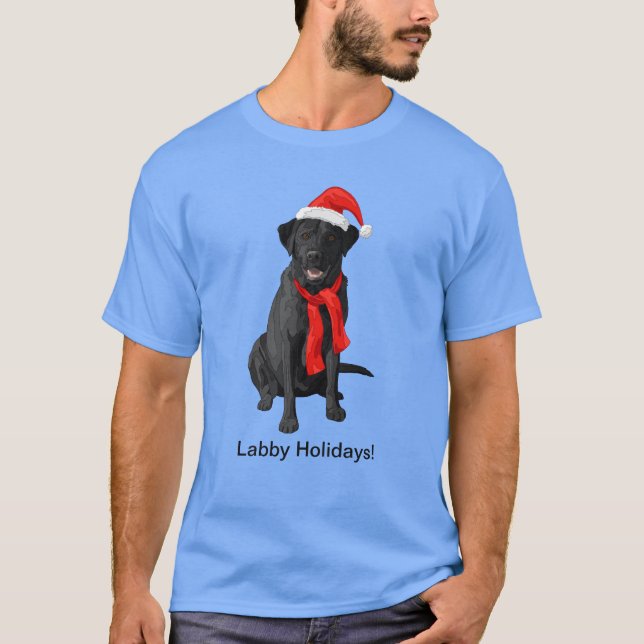 Svart Labrador-kvarterare jul-Hund T Shirt (Framsida)