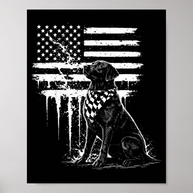 Svart Labrador Lab Amerikansk Flagga Illustration Poster (Framsidan)