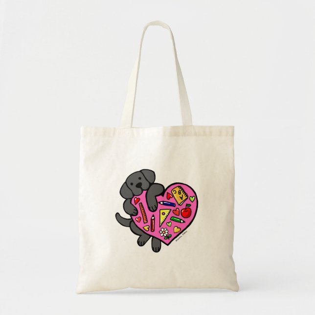 Svart Labrador & lärare hjärtatecknad Tygkasse (Framsidan)