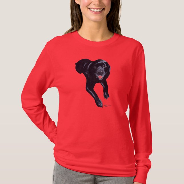 Svart Labrador le T-shirt (Framsida)