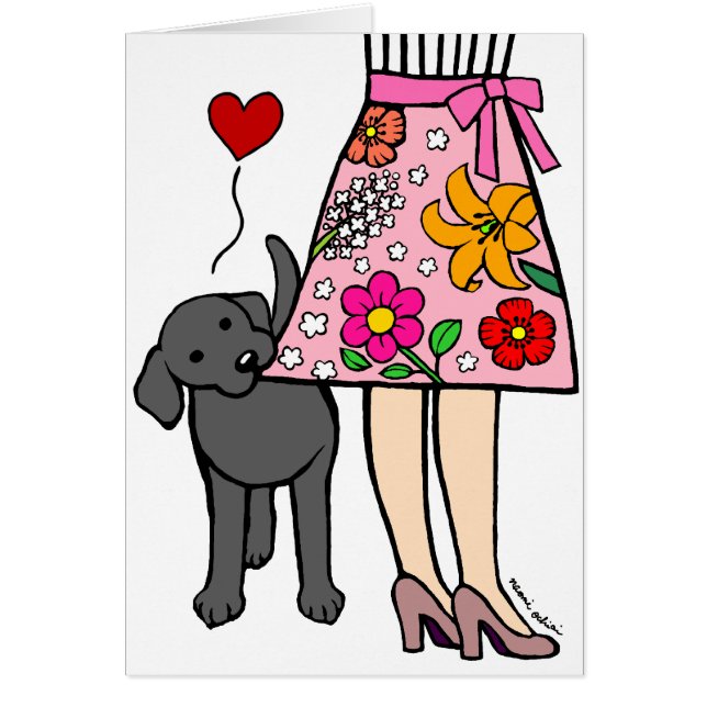 Svart Labrador & mamma kjoltecknad Hälsningskort (Framsidan)
