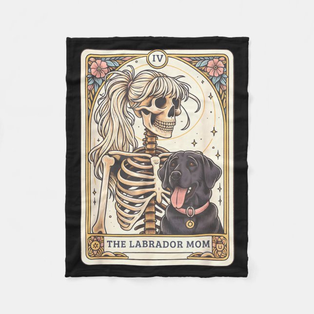 Svart Labrador-mamma Tarotkort Svart Labrador-skel Fleecefilt (Framsidan)