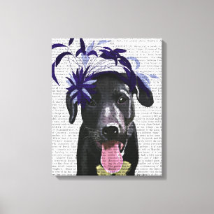 Svart labrador med blå fascinator canvastryck