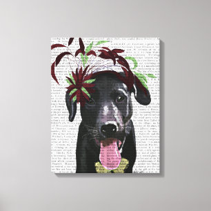 Svart labrador med fascinator med Grönt Canvastryck