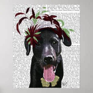 Svart labrador med fascinator med Grönt Poster