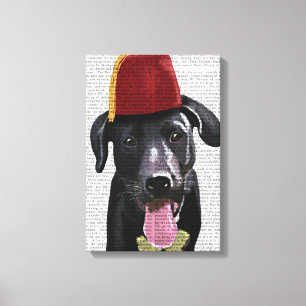 Svart labrador med Fez Canvastryck
