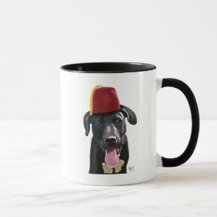 Svart labrador med Fez Mugg