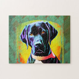 Svart labrador med hylsa pussel