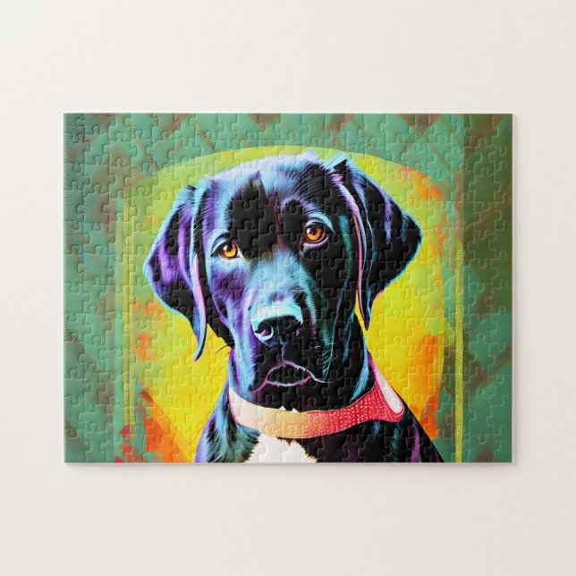 Svart labrador med hylsa pussel (Horisontell)